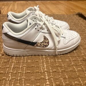 Nike dunk low White Sneakers with Leopard Swoosh